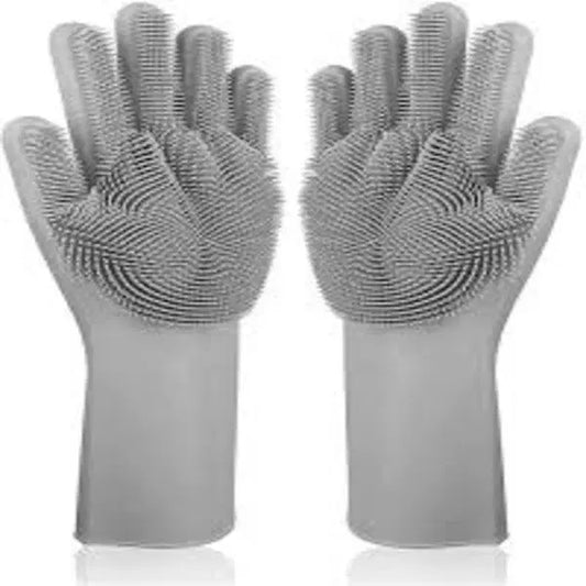 MAKE YOUR WASING EASY AND TIDY WITH Multicolor Silicone Dish Washing Gloves - 2 Pcs Set