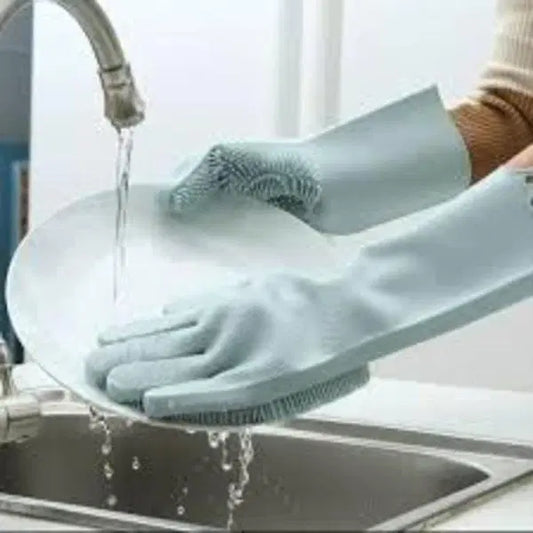 MAKE YOUR WASING EASY AND TIDY WITH Multicolor Silicone Dish Washing Gloves - 2 Pcs Set